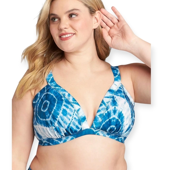 Cacique Plunge Bikini Top Set of 2 Black Blue Size 28 - Picture 3 of 12